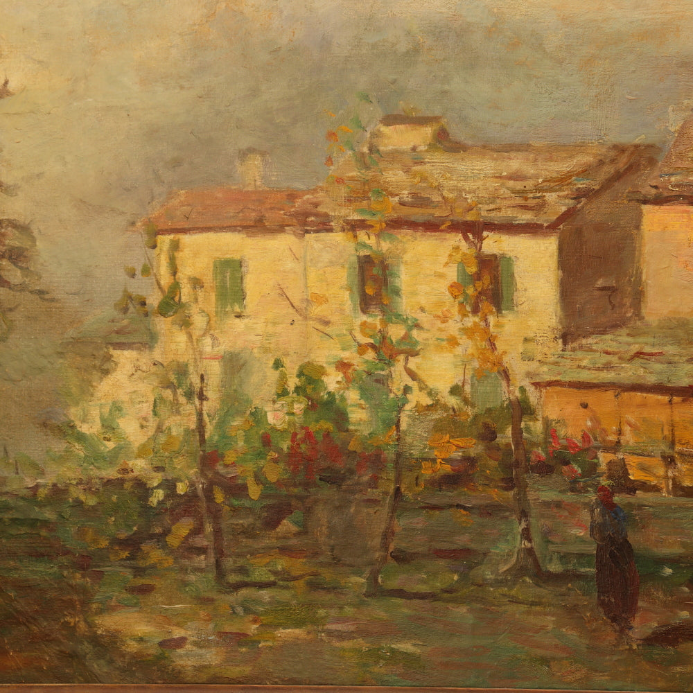 AW048: A. Catlin Spanish Villa Landscape Oil on Canvas Painting