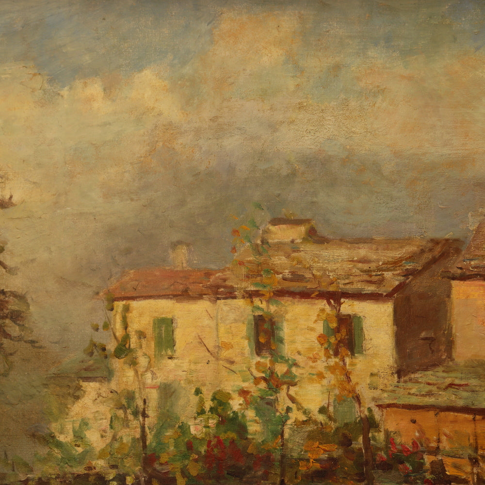 AW048: A. Catlin Spanish Villa Landscape Oil on Canvas Painting