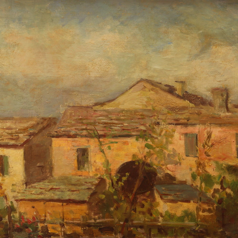 AW048: A. Catlin Spanish Villa Landscape Oil on Canvas Painting