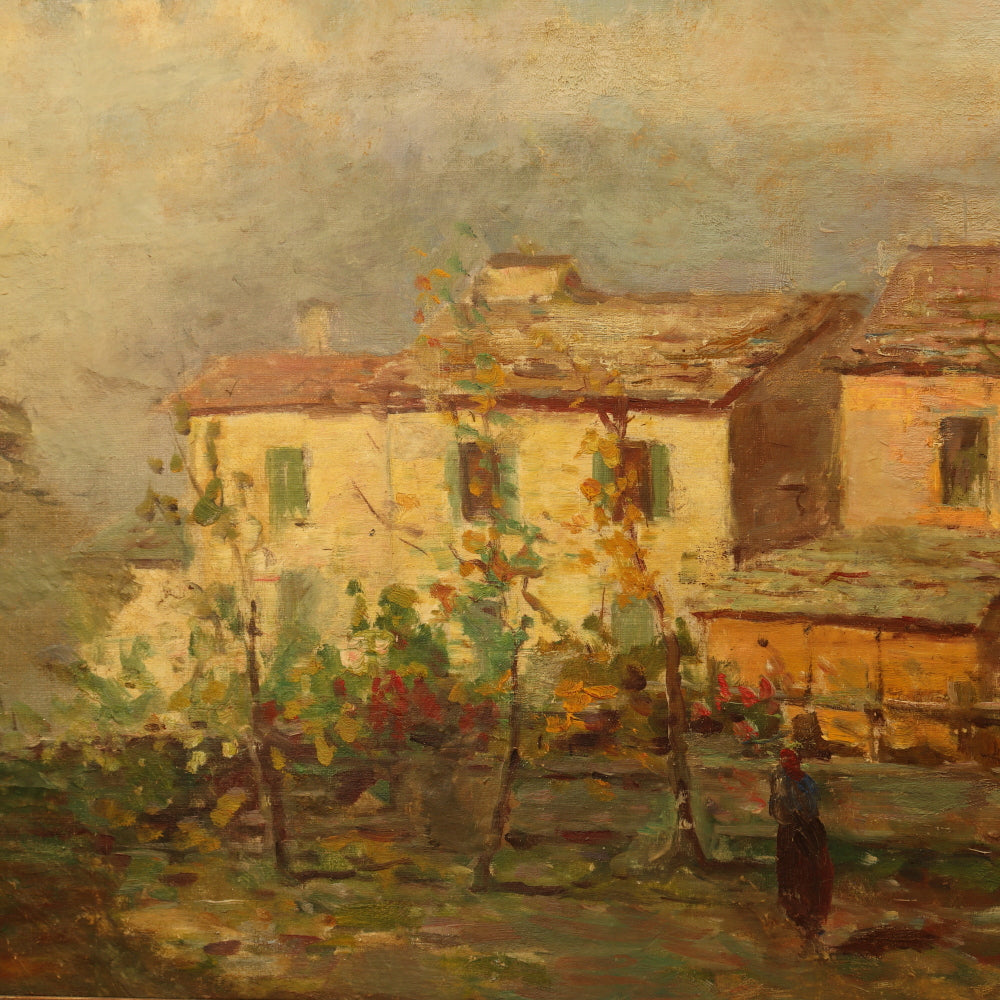 AW048: A. Catlin Spanish Villa Landscape Oil on Canvas Painting