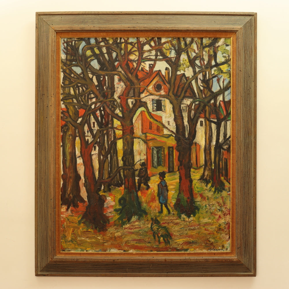 AW812: Sacha Moldovan Village Scene Oil on Canvas Painting