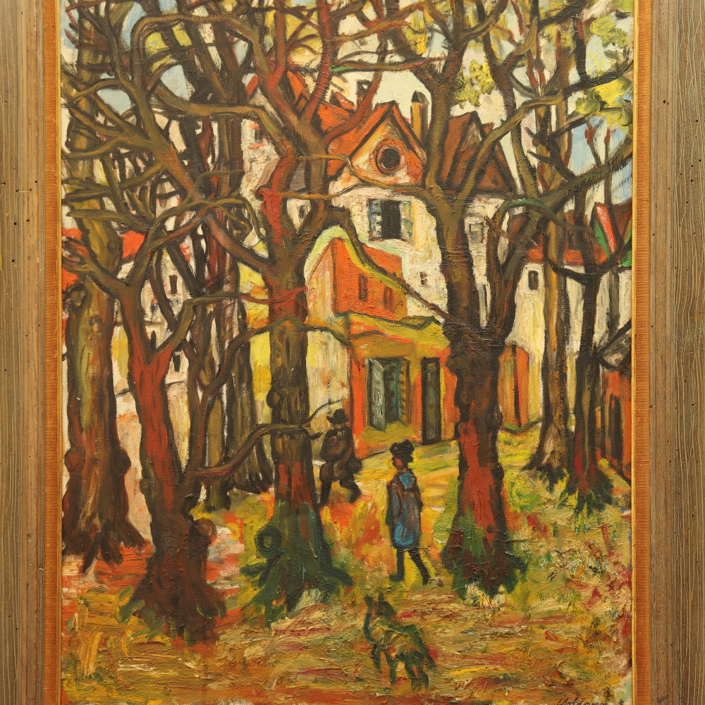 AW812: Sacha Moldovan Village Scene Oil on Canvas Painting