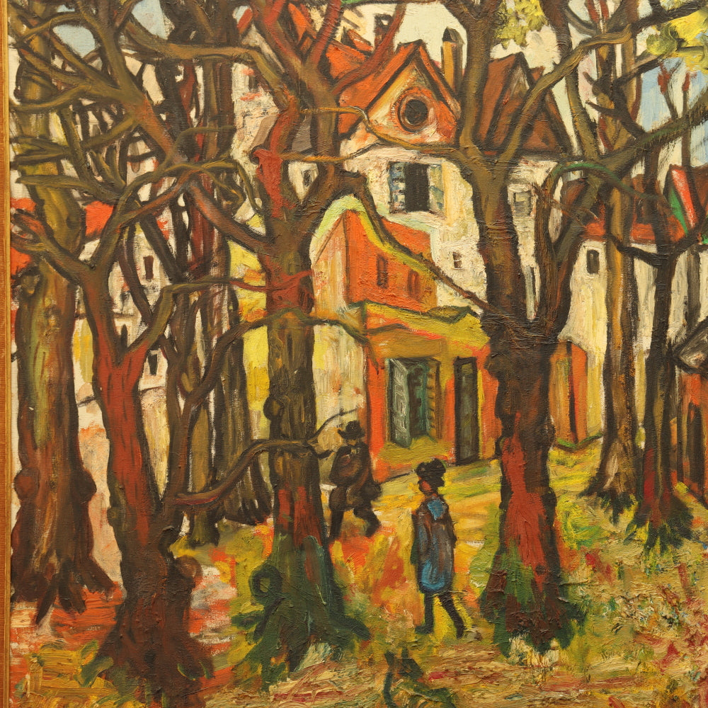 AW812: Sacha Moldovan Village Scene Oil on Canvas Painting