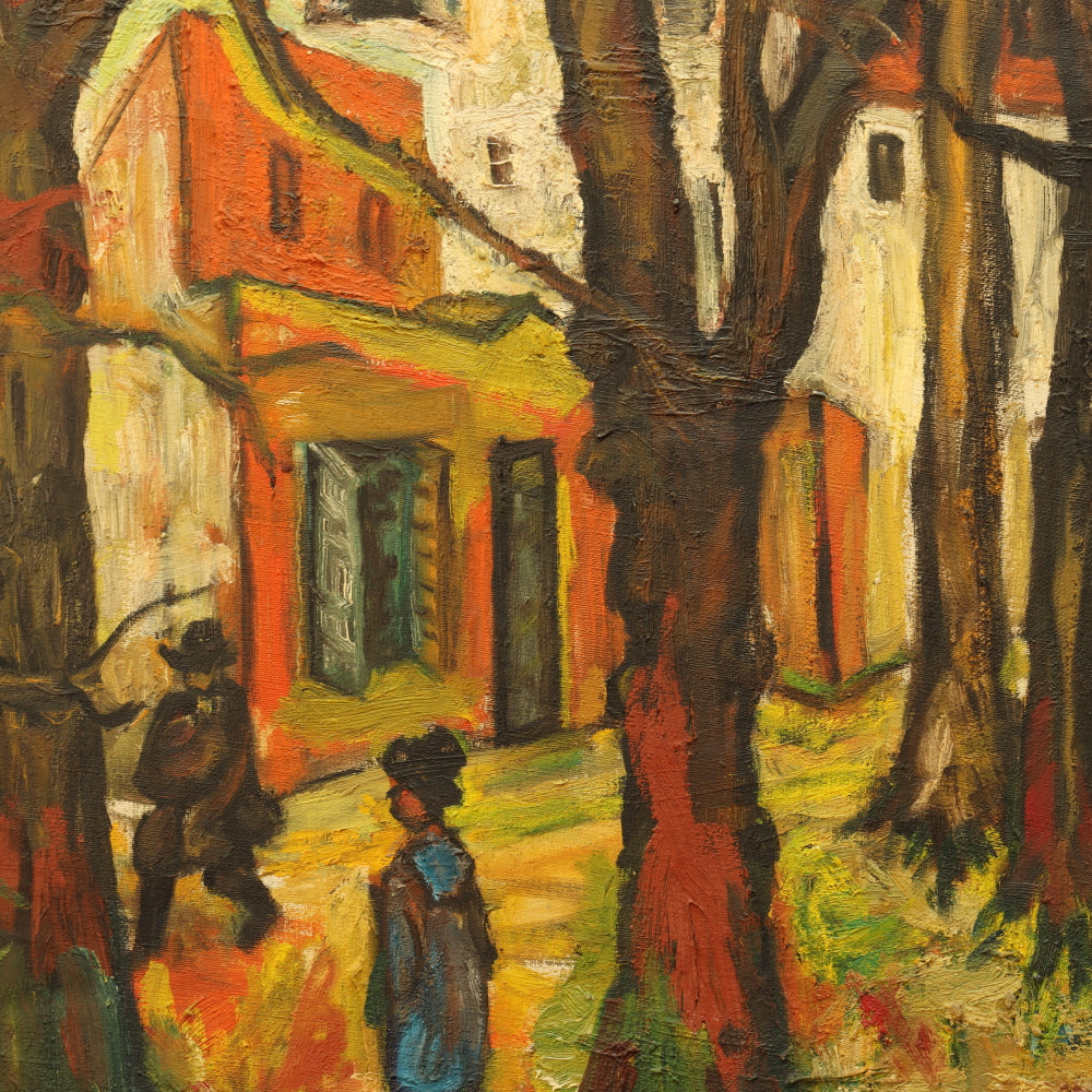 AW812: Sacha Moldovan Village Scene Oil on Canvas Painting