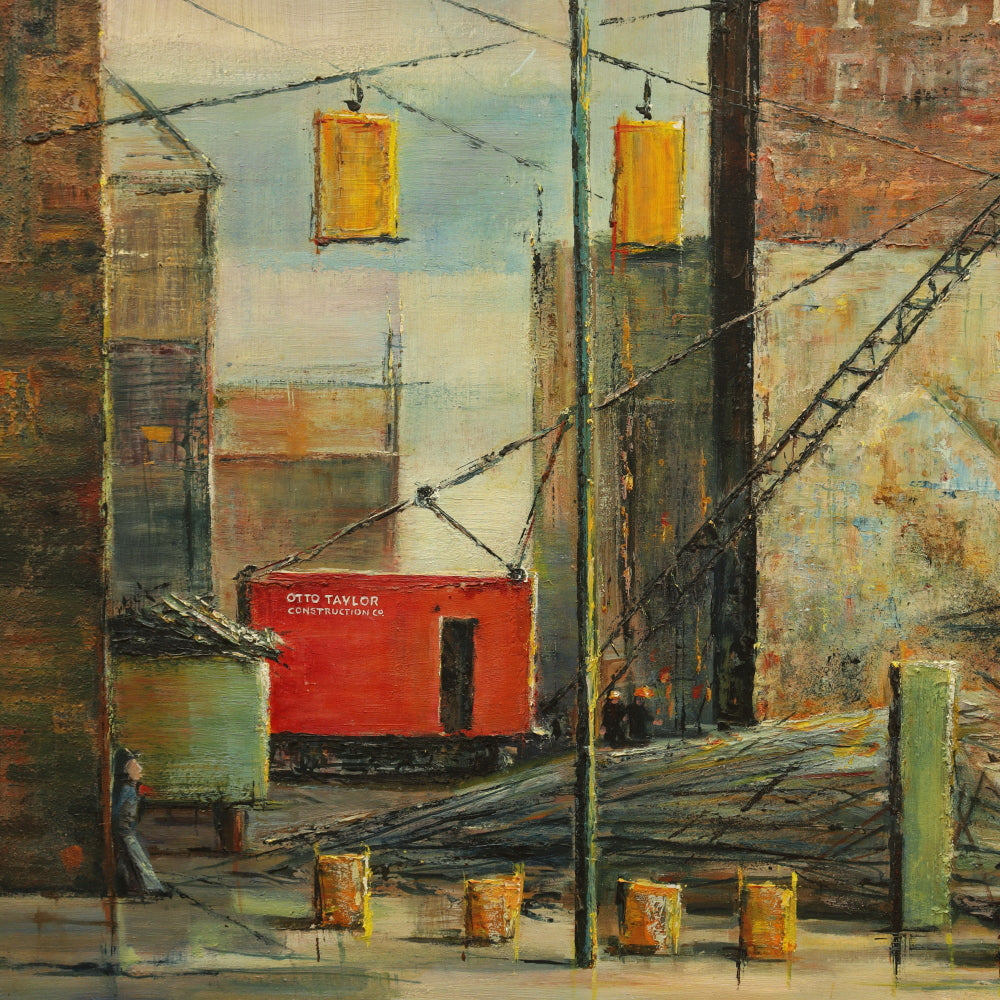 AW415: Leonard Meyer Taking Down of Tower Building Downtown Saginaw Michigan Oil on Canvas