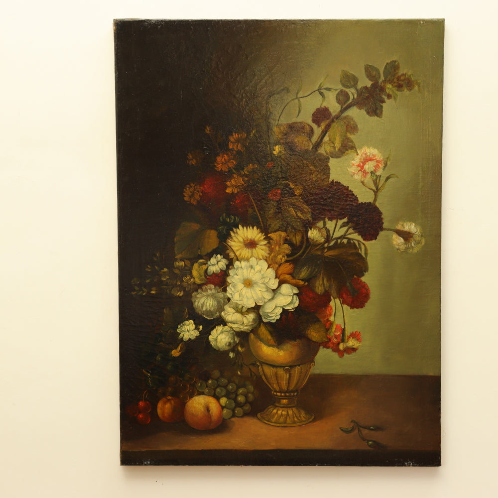 Antique Floral Still Life Oil on Canvas Late 19th Century | Work of Man