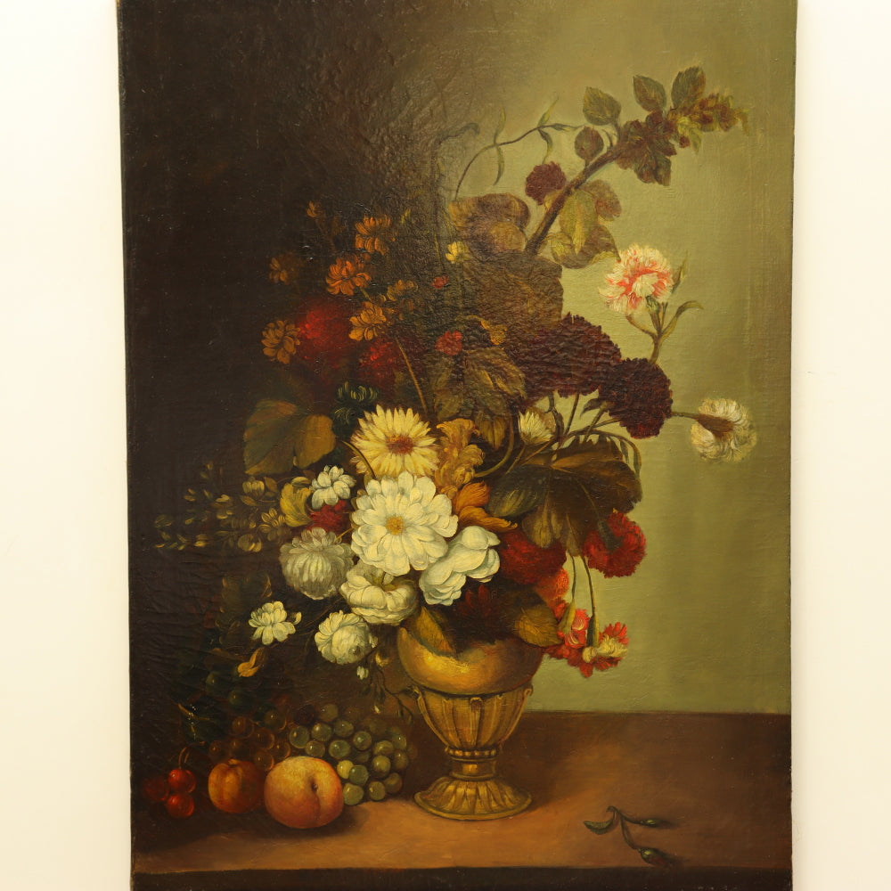 AW815: Antique Floral Still Life Oil on Canvas Late 19th Century