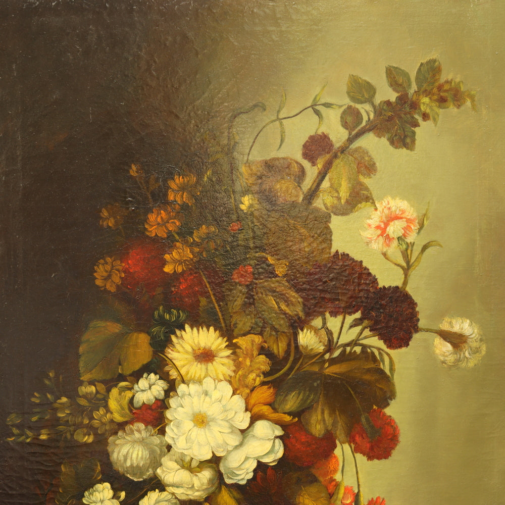 AW815: Antique Floral Still Life Oil on Canvas Late 19th Century