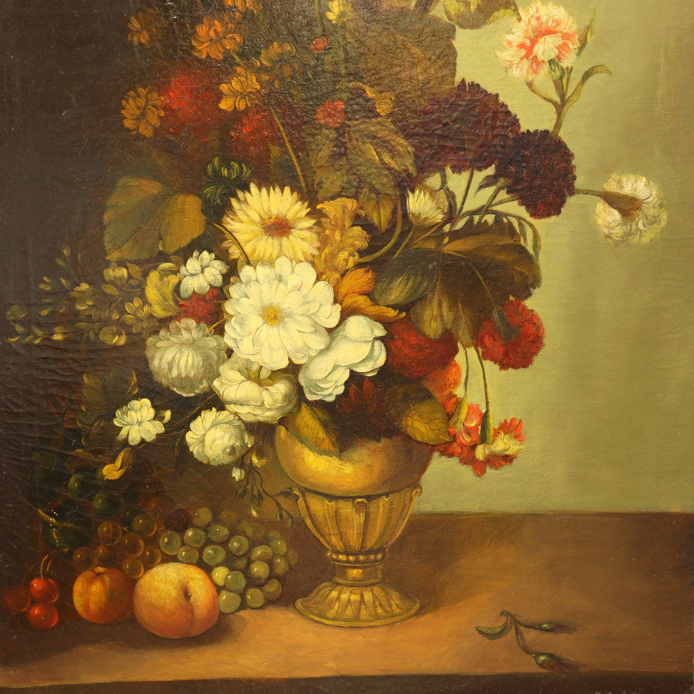 AW815: Antique Floral Still Life Oil on Canvas Late 19th Century