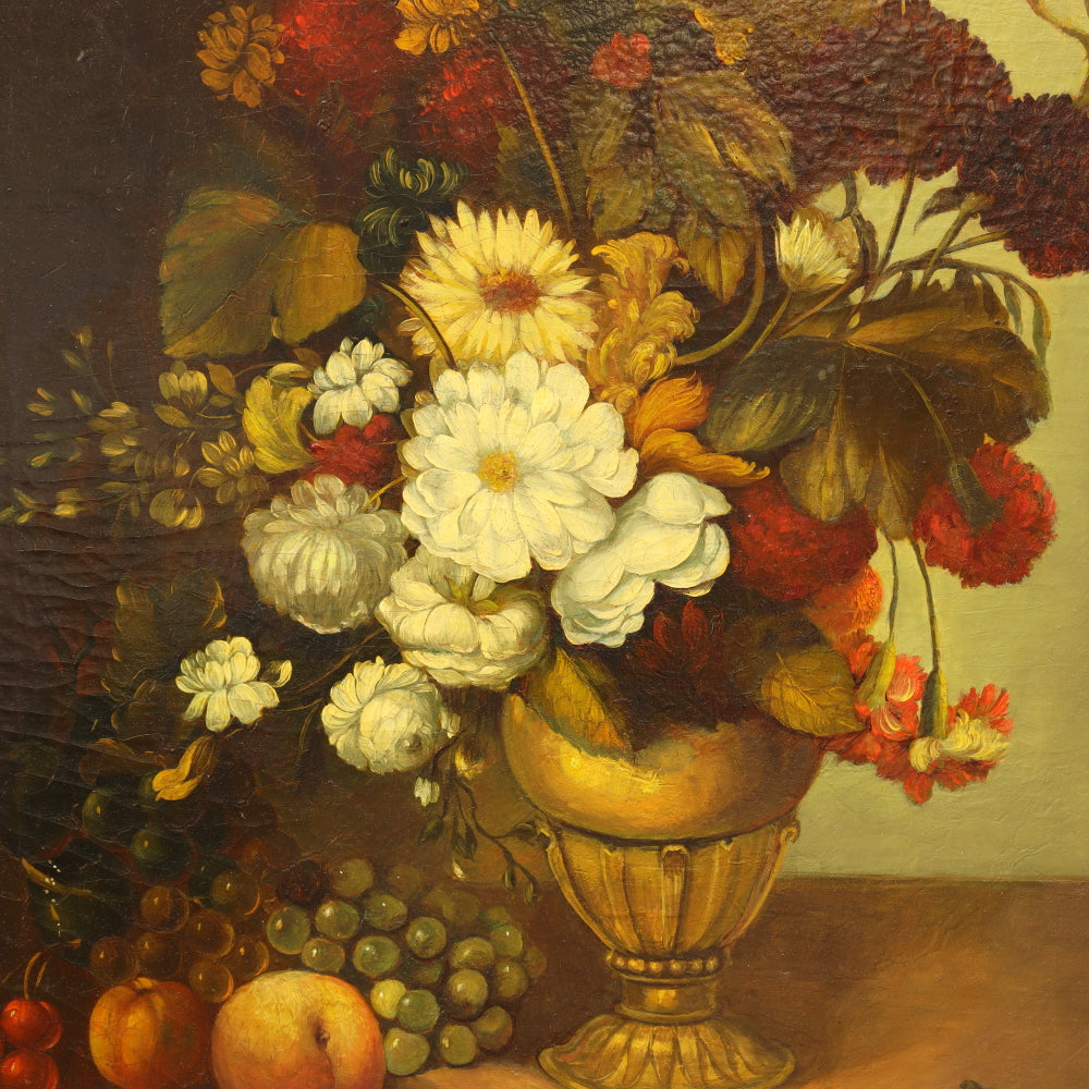 AW815: Antique Floral Still Life Oil on Canvas Late 19th Century