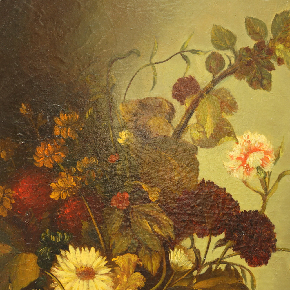 AW815: Antique Floral Still Life Oil on Canvas Late 19th Century