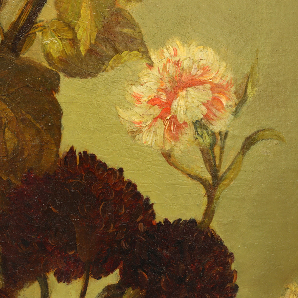 AW815: Antique Floral Still Life Oil on Canvas Late 19th Century