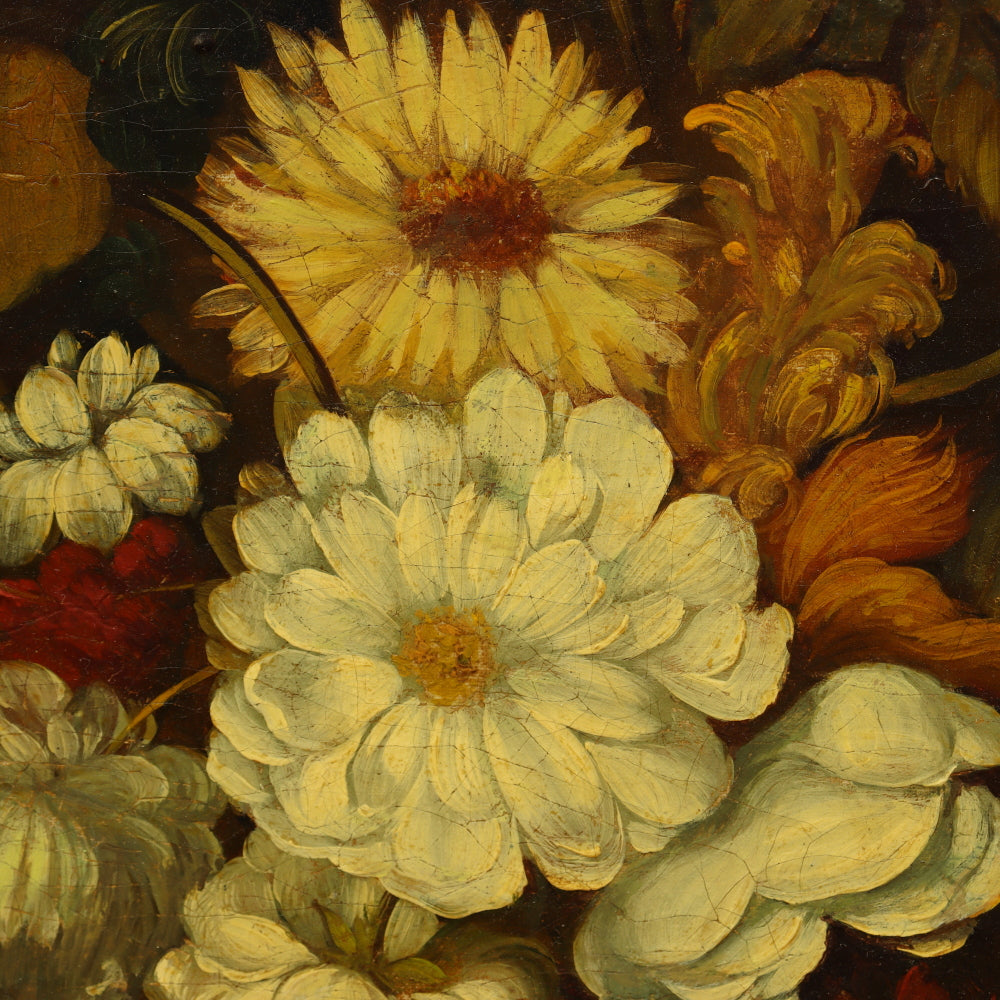 AW815: Antique Floral Still Life Oil on Canvas Late 19th Century