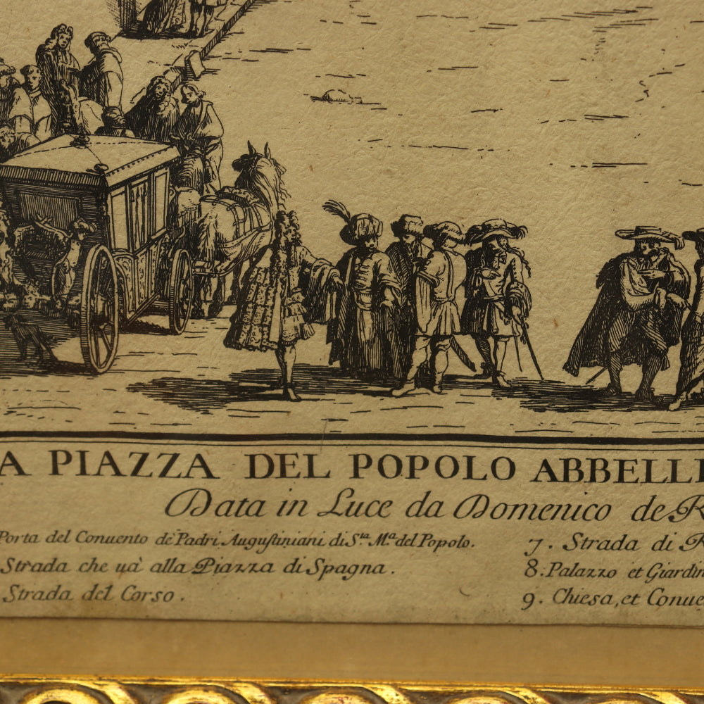 AW7-018: Antique 1692 Etching La Piazza del Popolo G. Wouters / Domenico de' Rossi