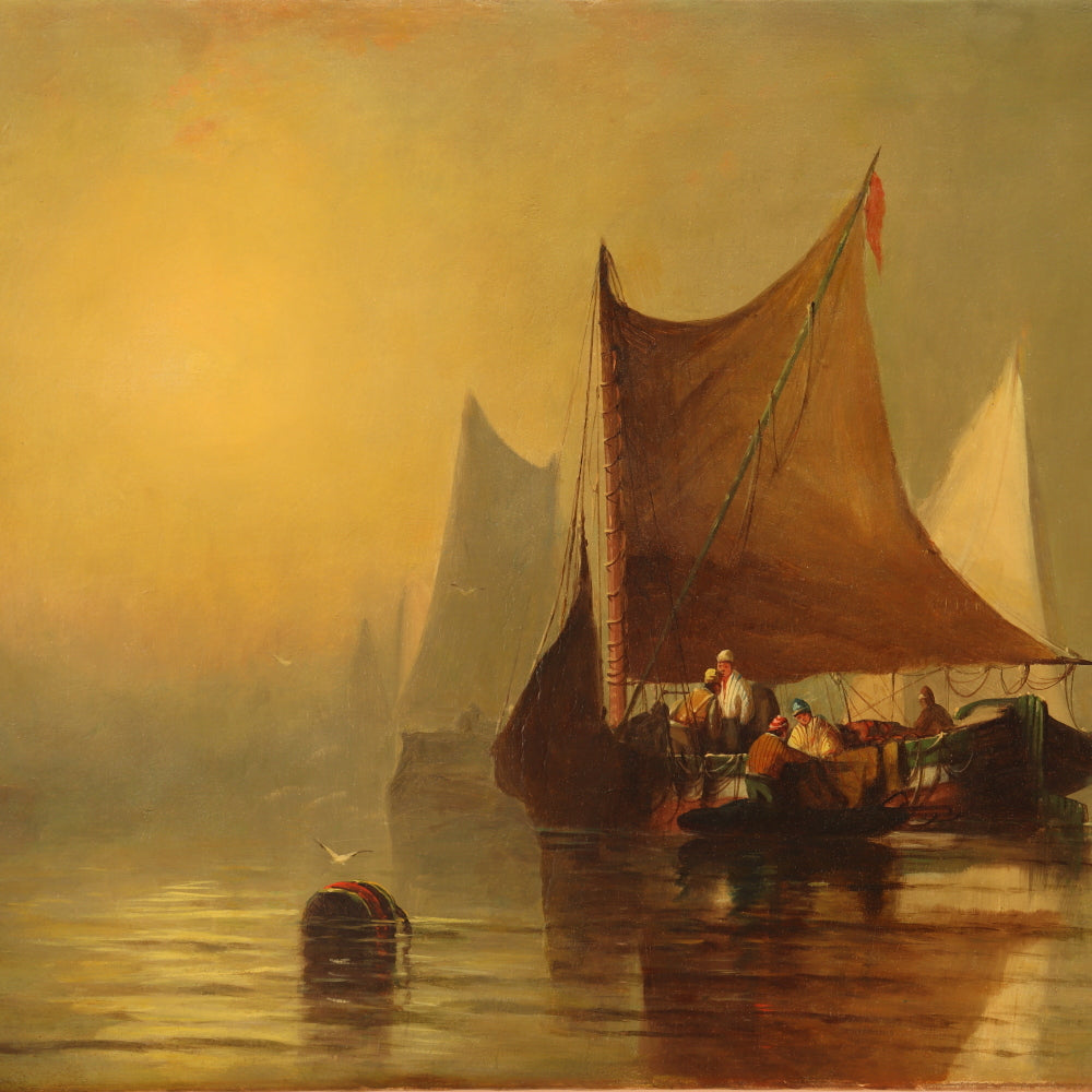 AW816: Hobart Nichols Venetian Scene With Sailboats Oil on Canvas Painting