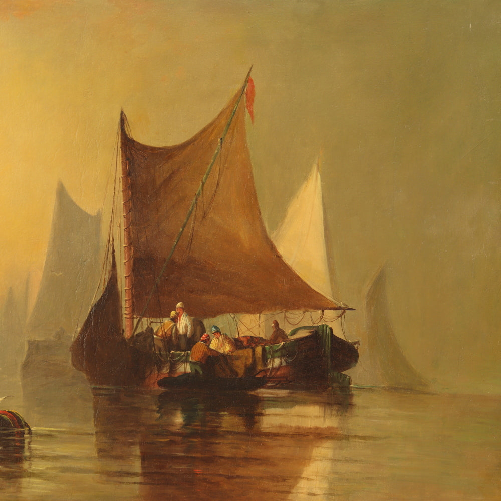 AW816: Hobart Nichols Venetian Scene With Sailboats Oil on Canvas Painting