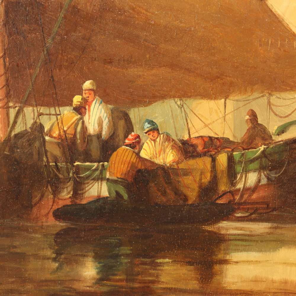 AW816: Hobart Nichols Venetian Scene With Sailboats Oil on Canvas Painting