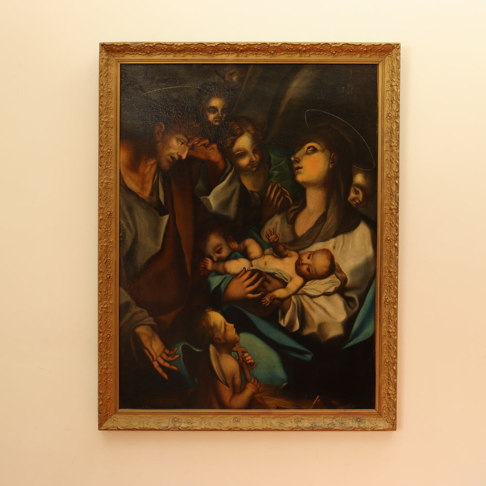 AW817: Antique 19th Century Oil Painting Adoration of Christ