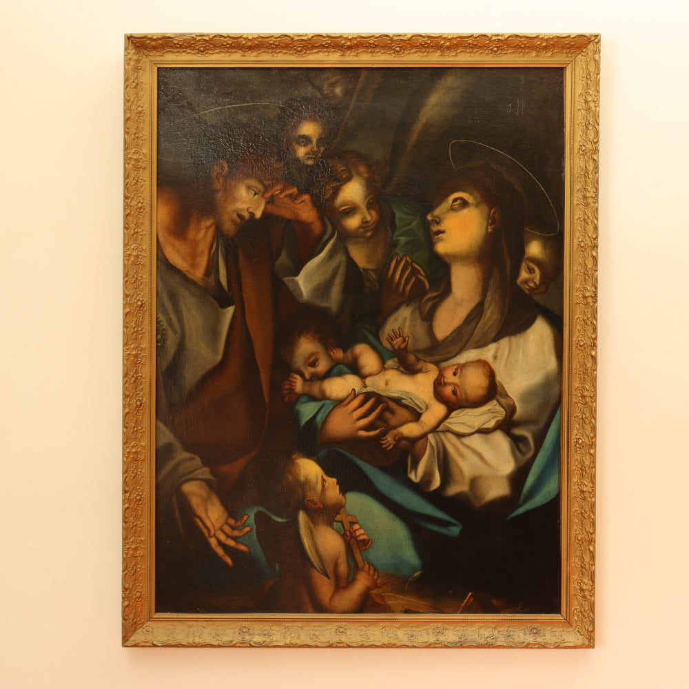 AW817: Antique 19th Century Oil Painting Adoration of Christ