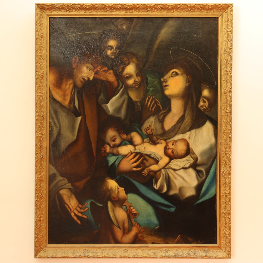 AW817: Antique 19th Century Oil Painting Adoration of Christ