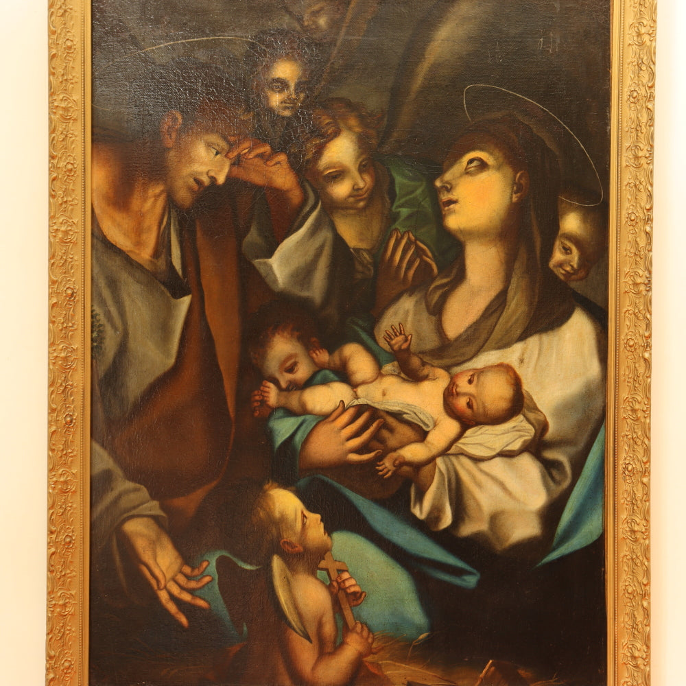 AW817: Antique 19th Century Oil Painting Adoration of Christ