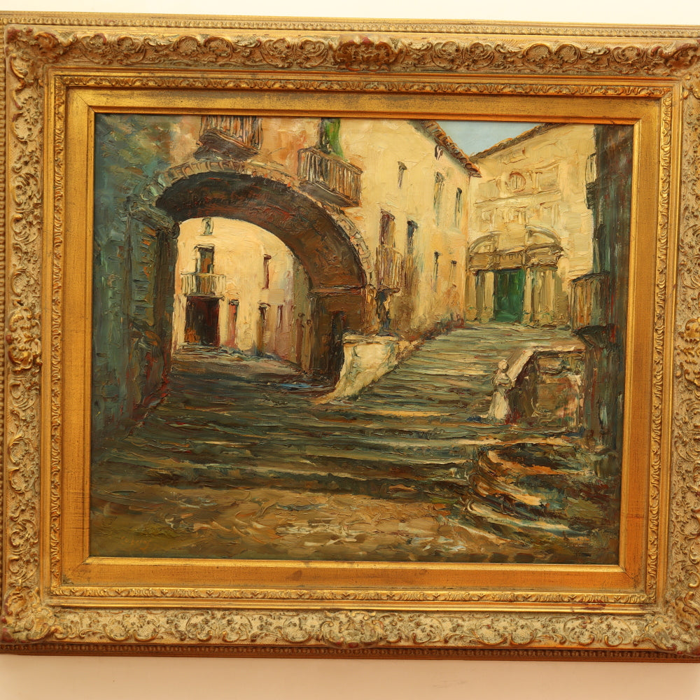 AW819: Manuel Cuberos Historic Architecture Oil on Canvas Painting