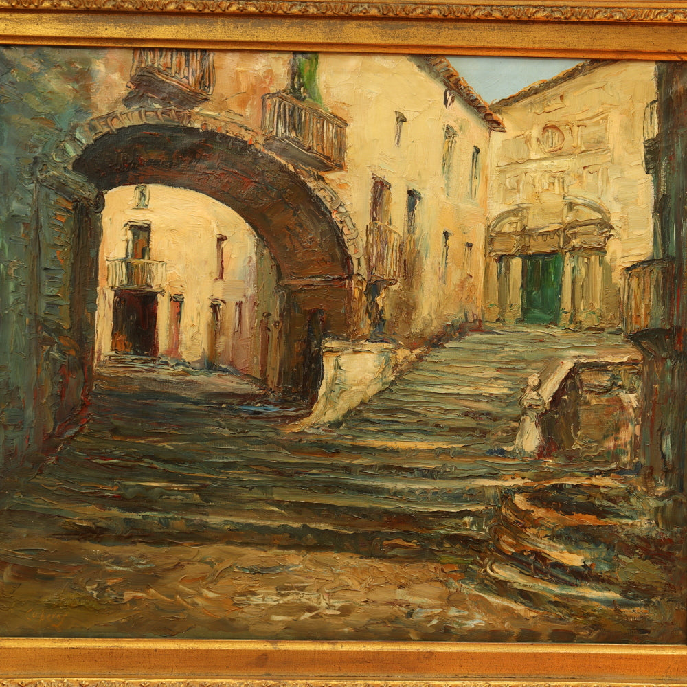 AW819: Manuel Cuberos Historic Architecture Oil on Canvas Painting