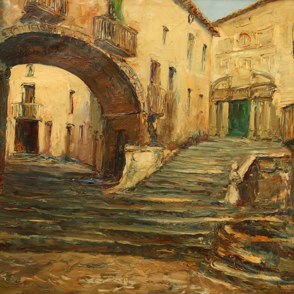 AW819: Manuel Cuberos Historic Architecture Oil on Canvas Painting