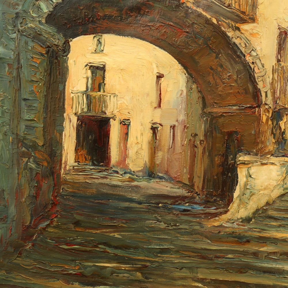 AW819: Manuel Cuberos Historic Architecture Oil on Canvas Painting