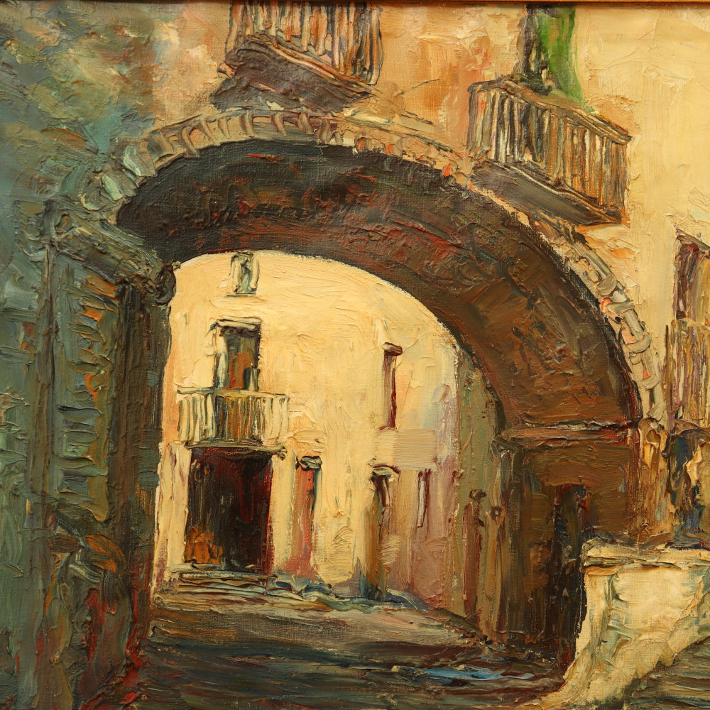 AW819: Manuel Cuberos Historic Architecture Oil on Canvas Painting