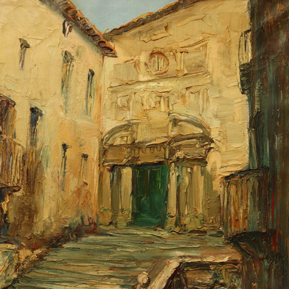 AW819: Manuel Cuberos Historic Architecture Oil on Canvas Painting