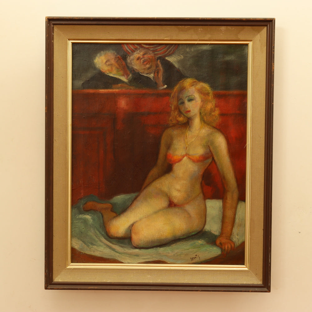 AW820: Jack Levitz Burlesque Girl's Day in Court WPA Ashcan Oil on Canvas Painting