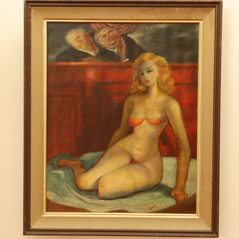 AW820: Jack Levitz Burlesque Girl's Day in Court WPA Ashcan Oil on Canvas Painting