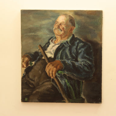 1940's WPA Impressionist Portrait of a Retired Gentleman Oil on Canvas Painting | Work of Man