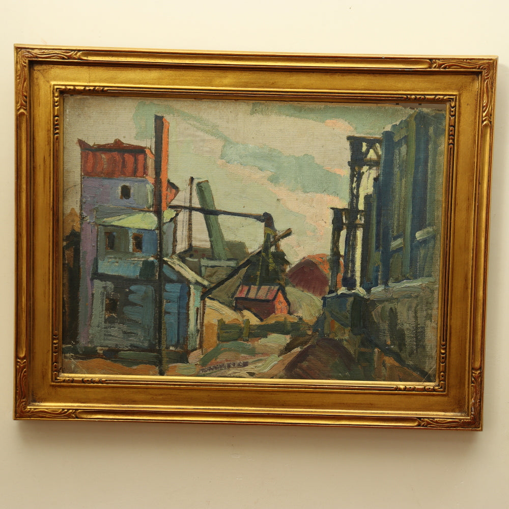 AW128: Jacob Seldin WPA  Industrial Scene Oil on Board