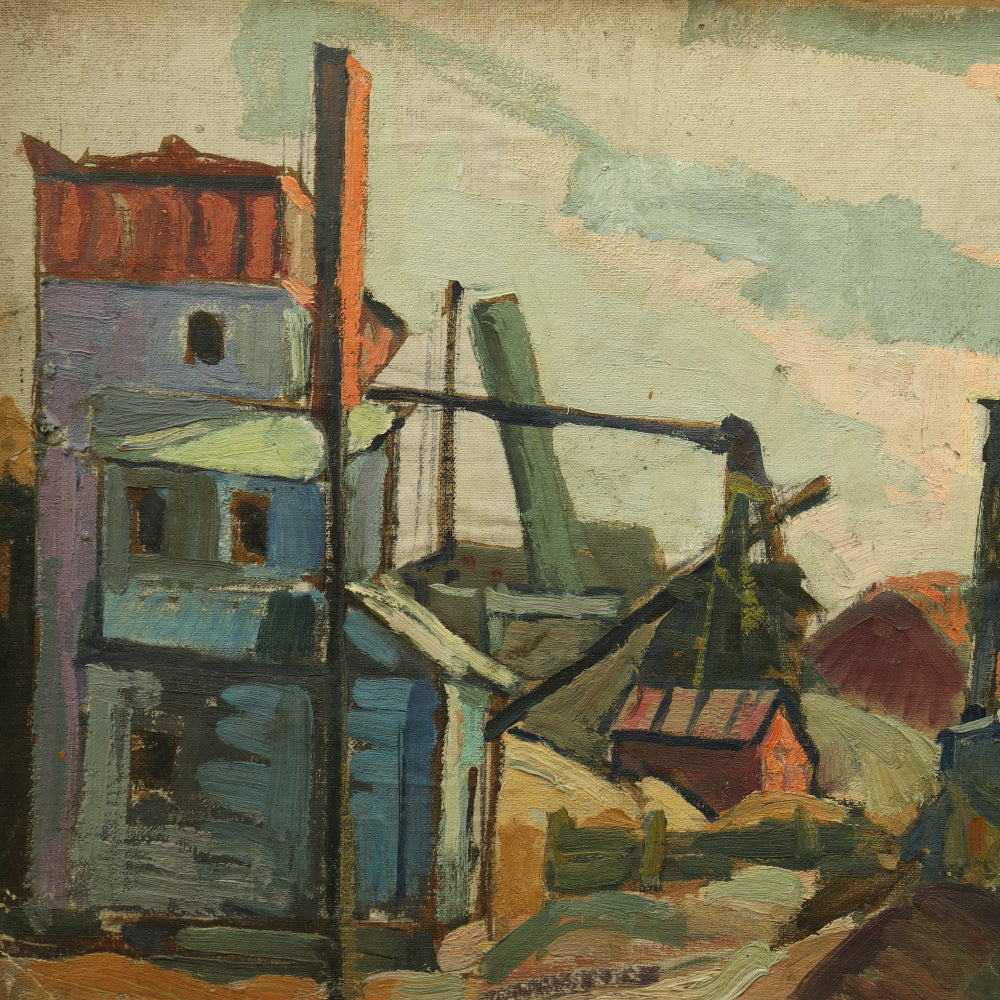 AW128: Jacob Seldin WPA  Industrial Scene Oil on Board