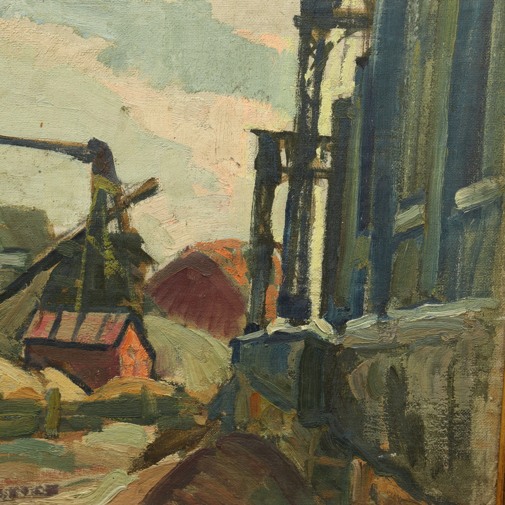 AW128: Jacob Seldin WPA  Industrial Scene Oil on Board