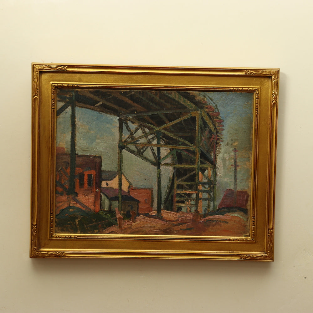 Jacob Seldin WPA Industrial Scene Oil on Board | Work of Man