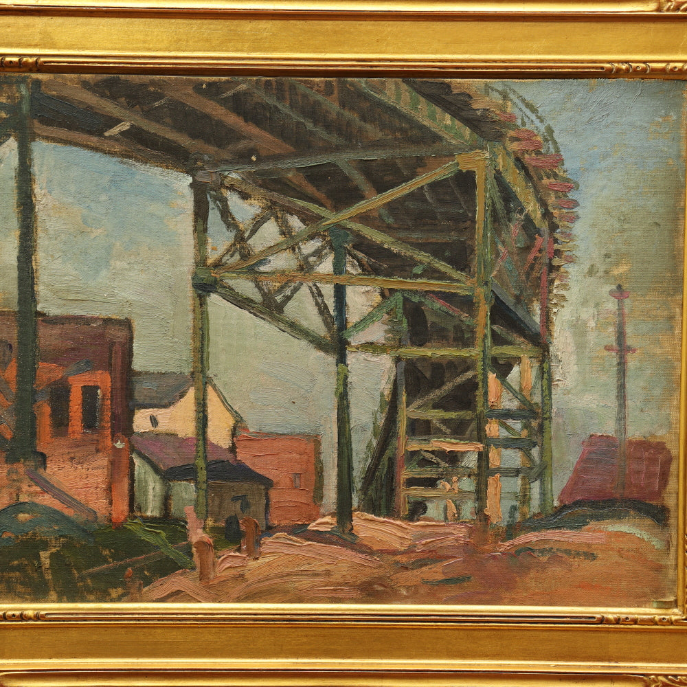 AW127: Jacob Seldin WPA Industrial Scene Oil on Board