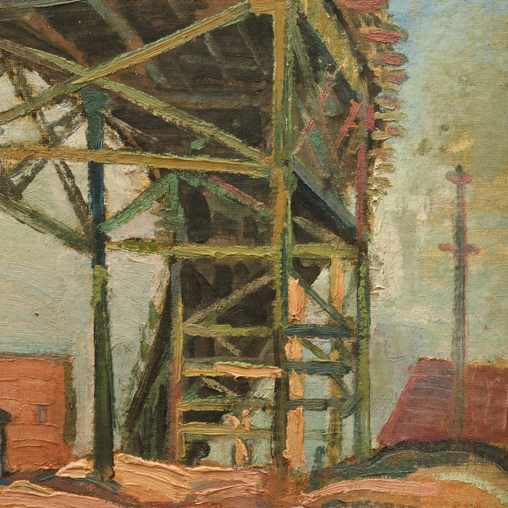 AW127: Jacob Seldin WPA Industrial Scene Oil on Board