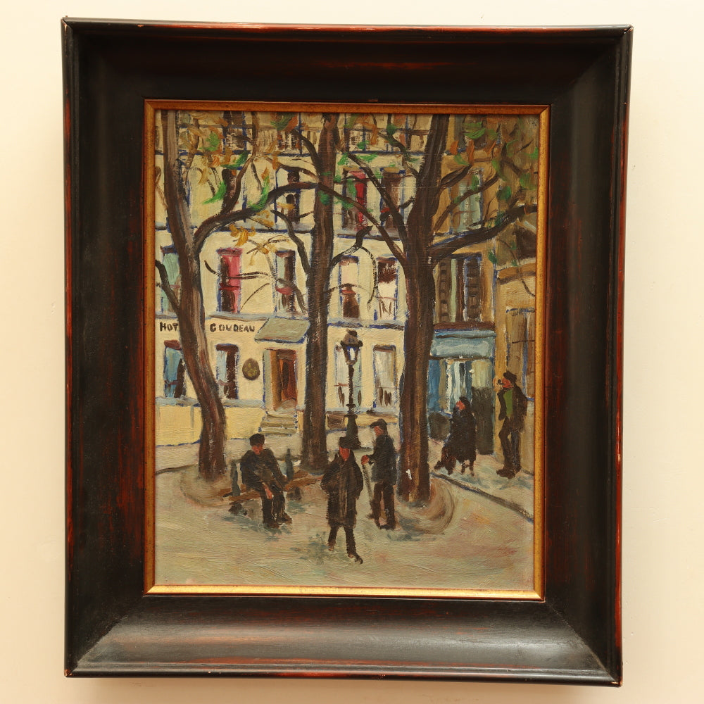 AW062: Montmartre Place du Tertre Paris Attributed to Frank Frigyes Oil on Board