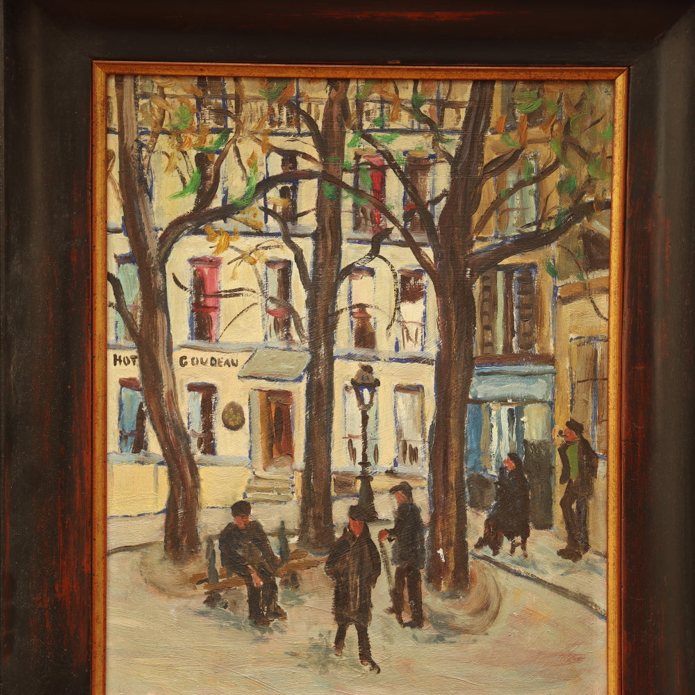 AW062: Montmartre Place du Tertre Paris Attributed to Frank Frigyes Oil on Board