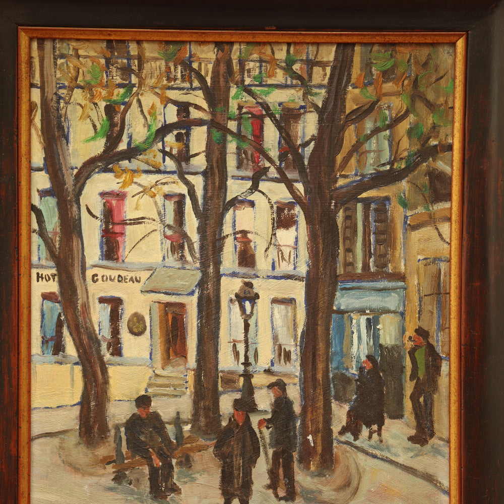 AW062: Montmartre Place du Tertre Paris Attributed to Frank Frigyes Oil on Board