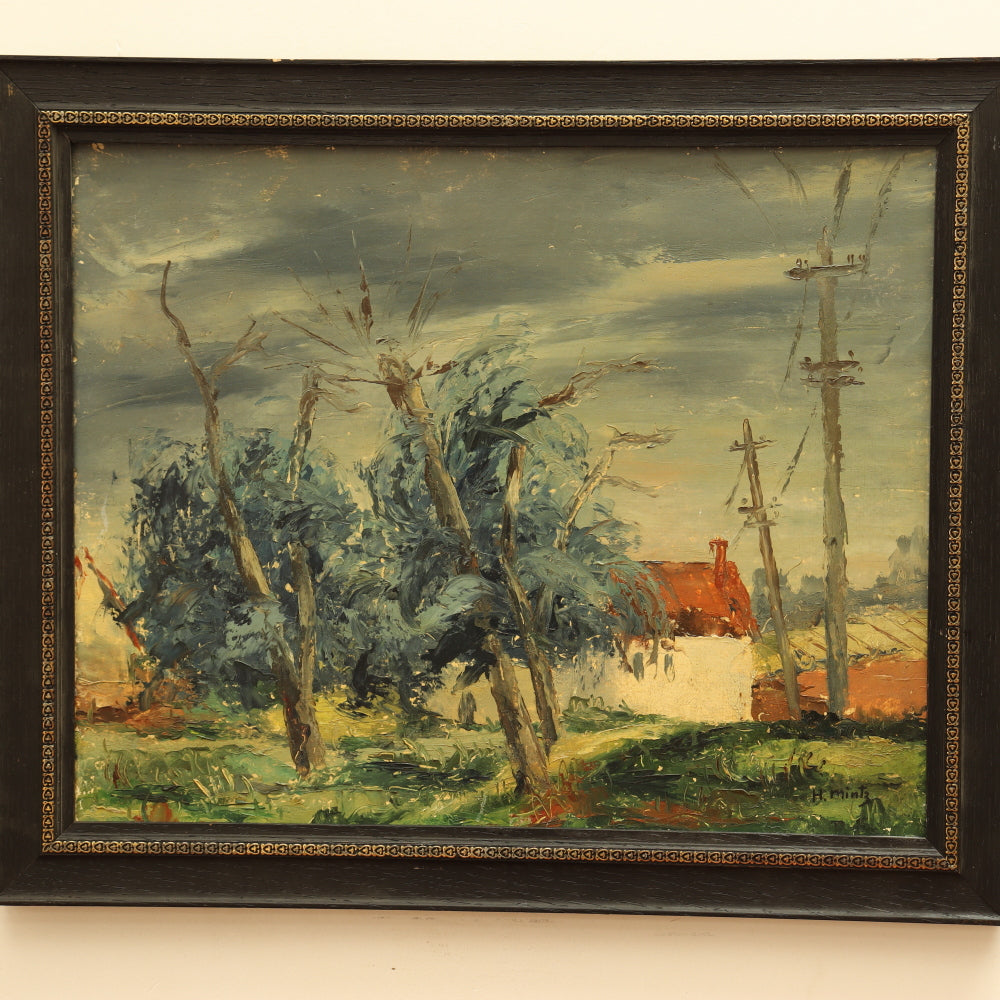 AW572: Harry Mintz American WPA Impressionist Landscape Oil on Board