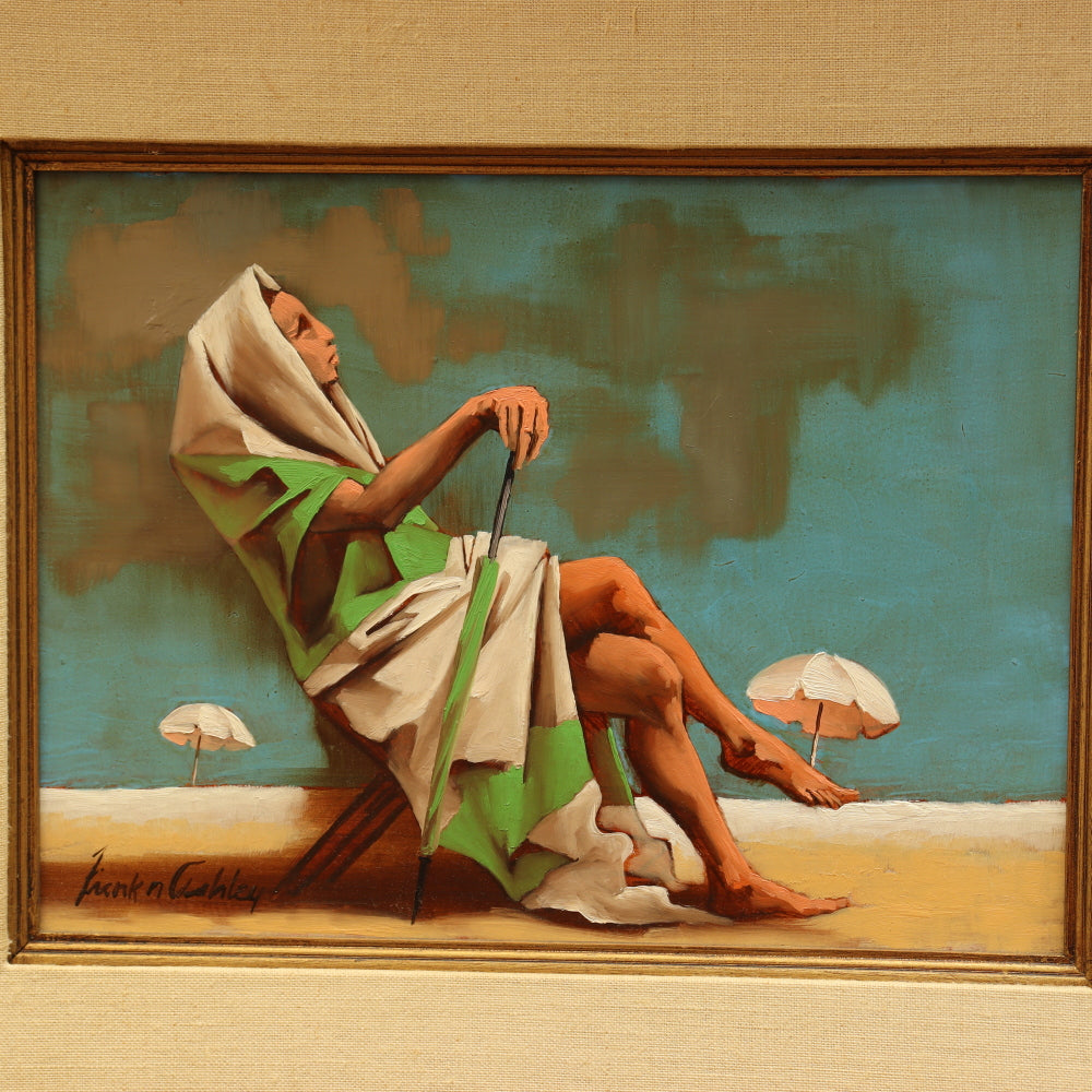 AW834: Frank Nelson Ashley "Lady & the Sun & Time" Oil on Masonite Board Painting