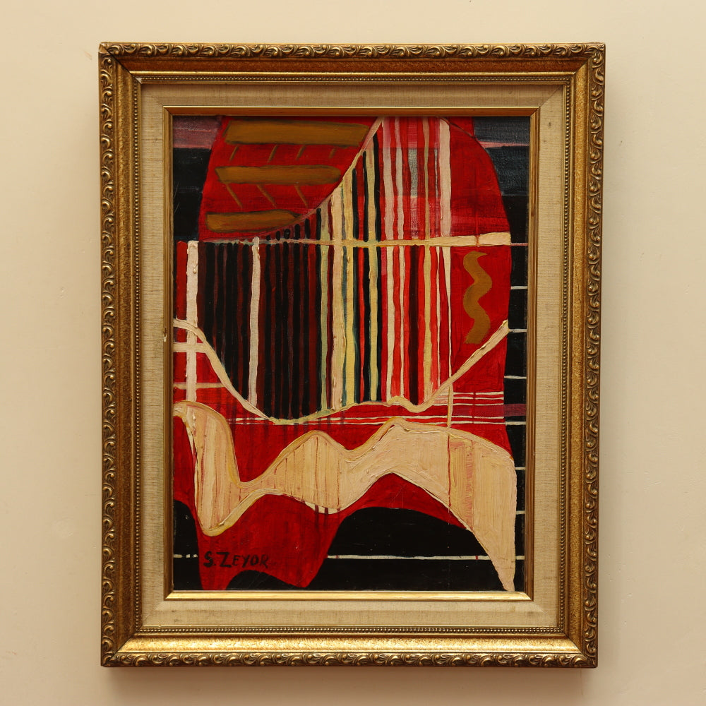 AW835: S. Zeyor Modernist Composition Oil on Board Painting