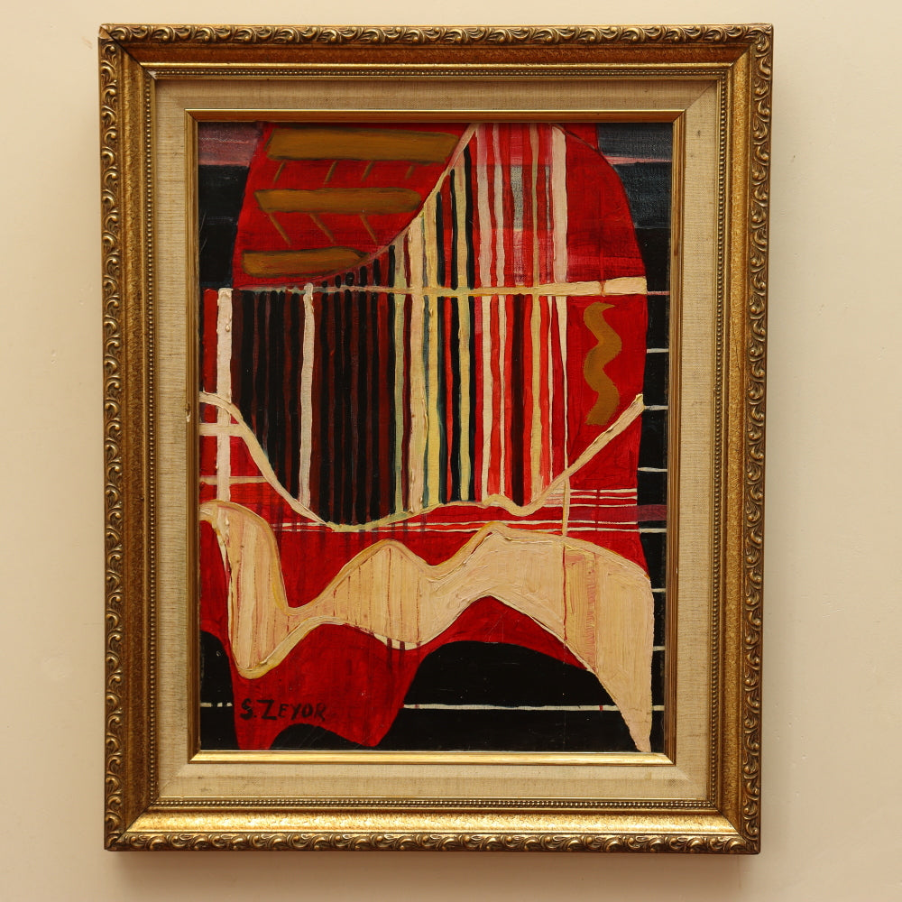 AW835: S. Zeyor Modernist Composition Oil on Board Painting