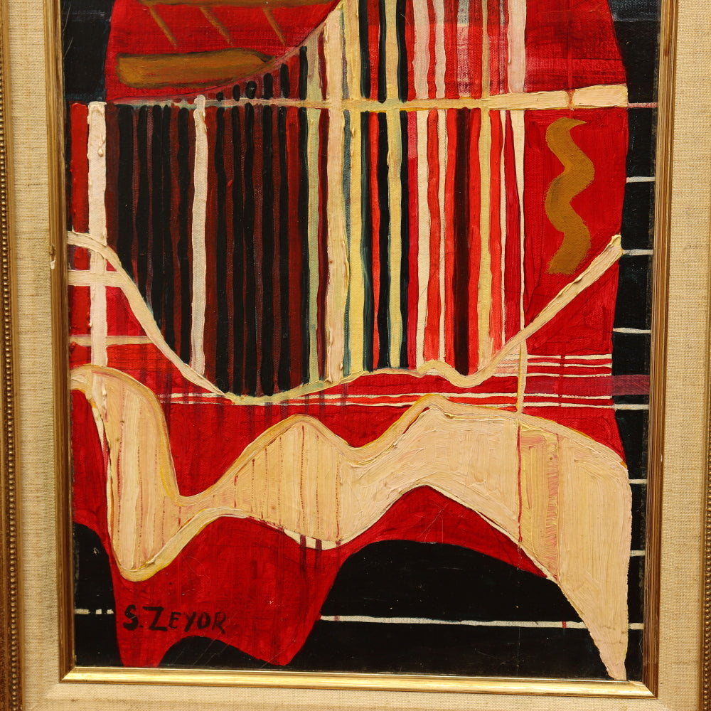 AW835: S. Zeyor Modernist Composition Oil on Board Painting