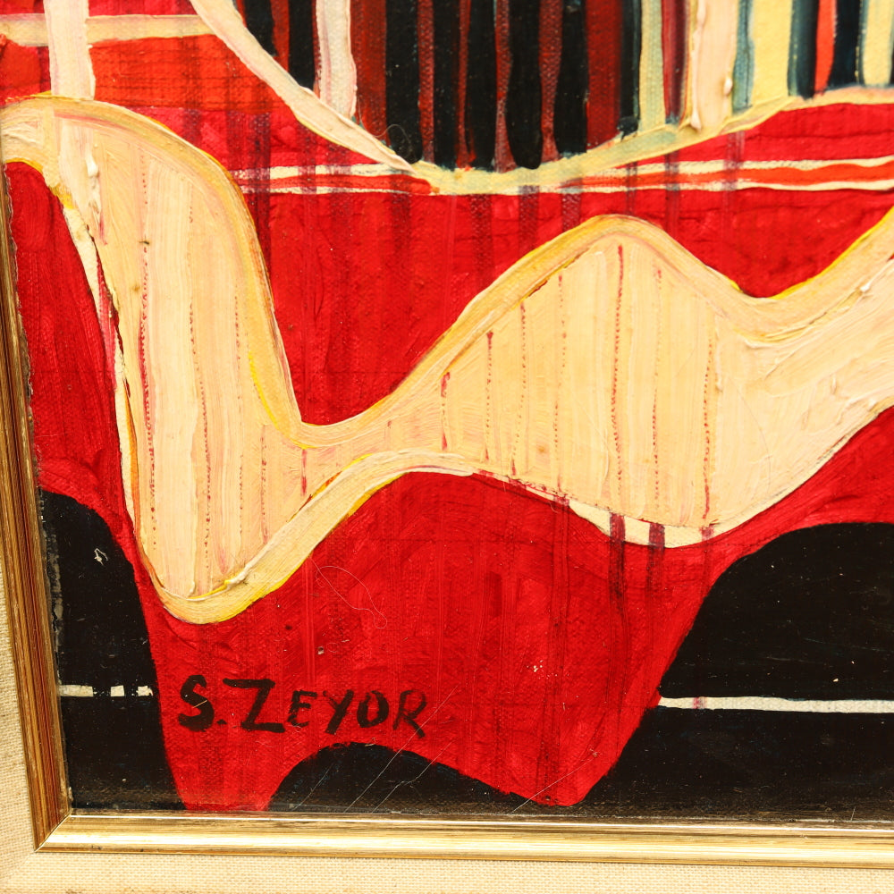 AW835: S. Zeyor Modernist Composition Oil on Board Painting