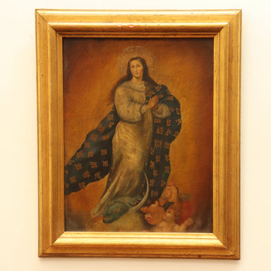 Madonna Spanish Colonial Style Oil on Canvas Painting | Work of Man